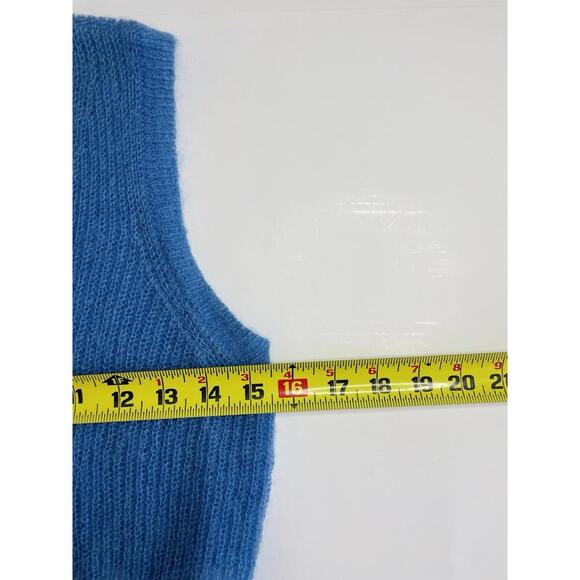 FRAME Sweater Top Small Shrunken Mohair Vest Blue Cropped Knit V-Neck Orig $255 - Picture 6 of 9